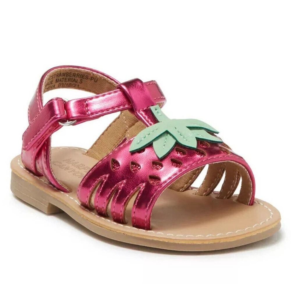 Harper Canyon Strawberries Pink Strappy Open Toe Metallic Sandal Toddler Size 6